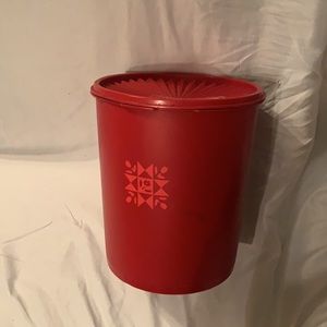Vintage Tupperware Canister -lid cracked large 8” tall Red -